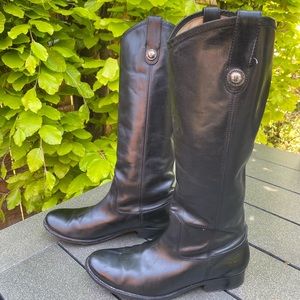 Frye tall leather black pull-on boots (sz 8)